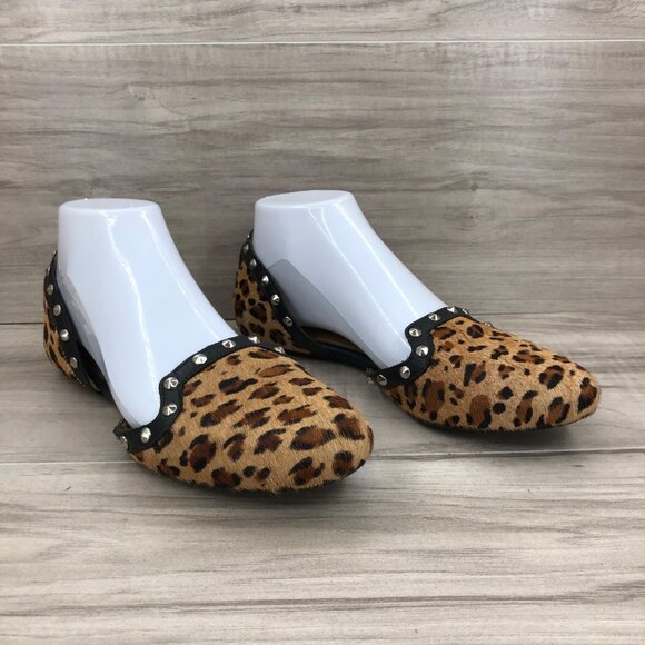 Corso Como Flats Women's 7.5  D'orsay Leopard Print Calf Hair Studded Sandals - Picture 2 of 13